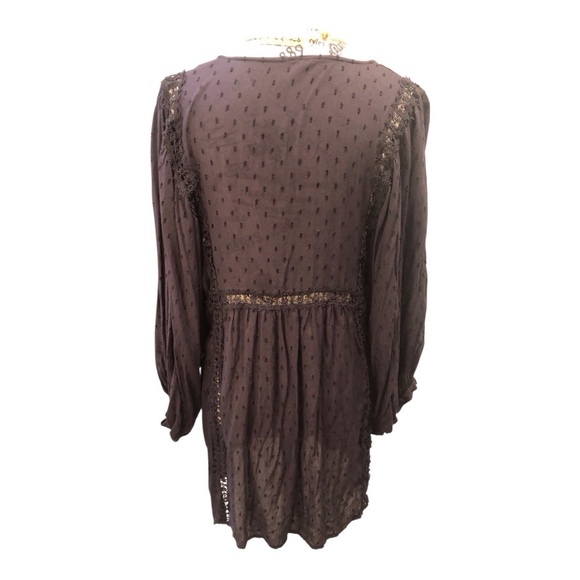 Free People Large Plum Keyhole Front Embroidered Women's Top Puff Sleeves L/S - Picture 2 of 5